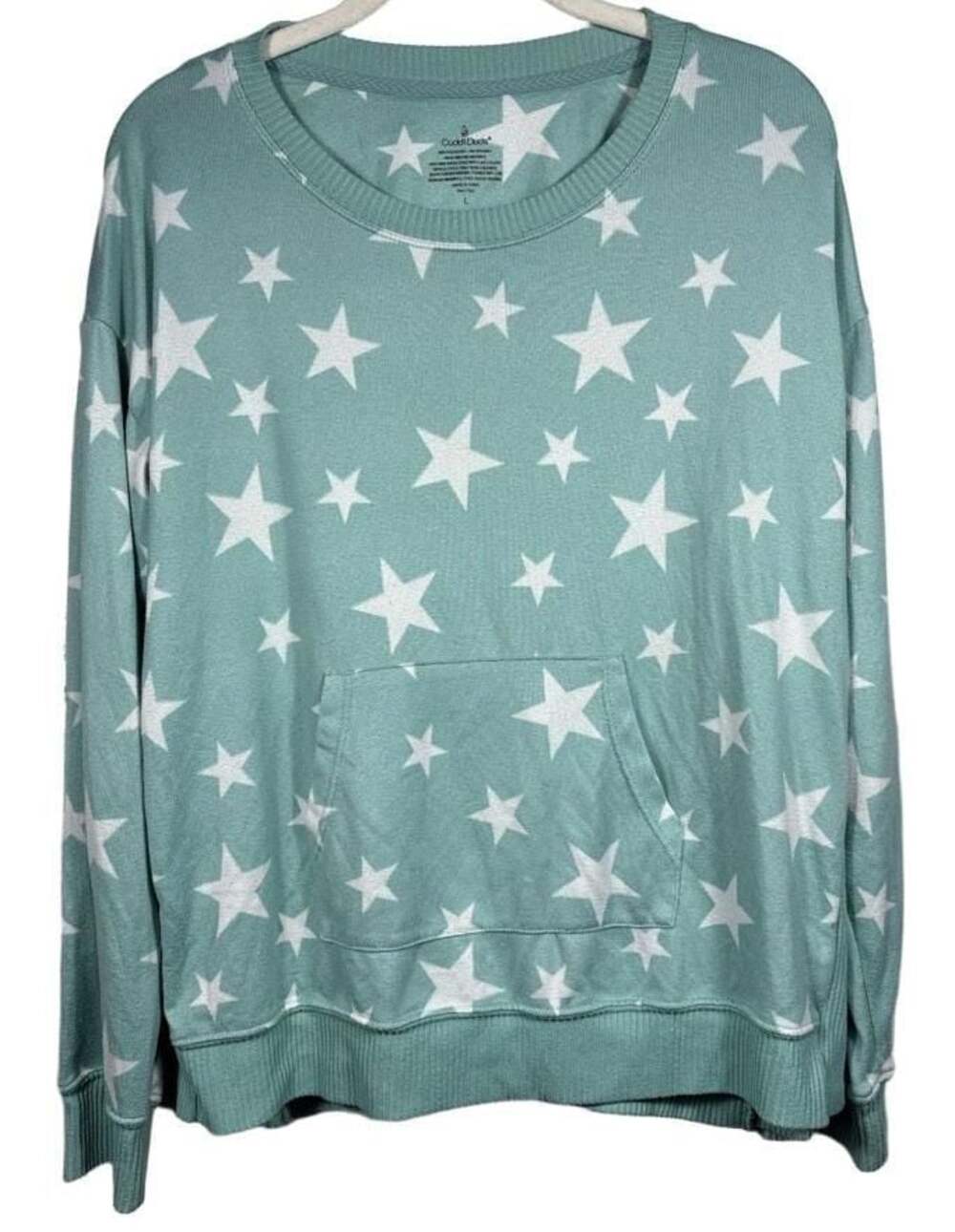 Cuddl Duds Green Star Print Sweatshirt With Pocket Size L